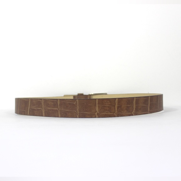 ARALDI Italian Leather Belt, Embossed Croc Natural Tan Leather Silver Buckle - Picture 4 of 8